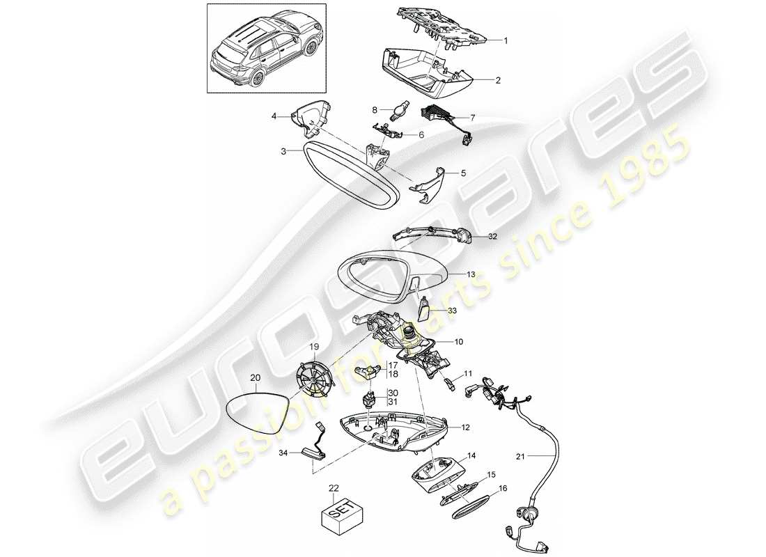 porsche 2015 (cayenne e2 92a) rückspiegel teilediagramm
