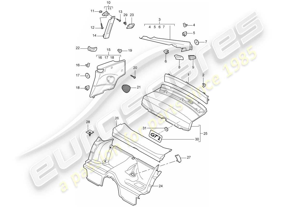 porsche 2008 (997-1 turbo / gt2) trims-teilediagramm