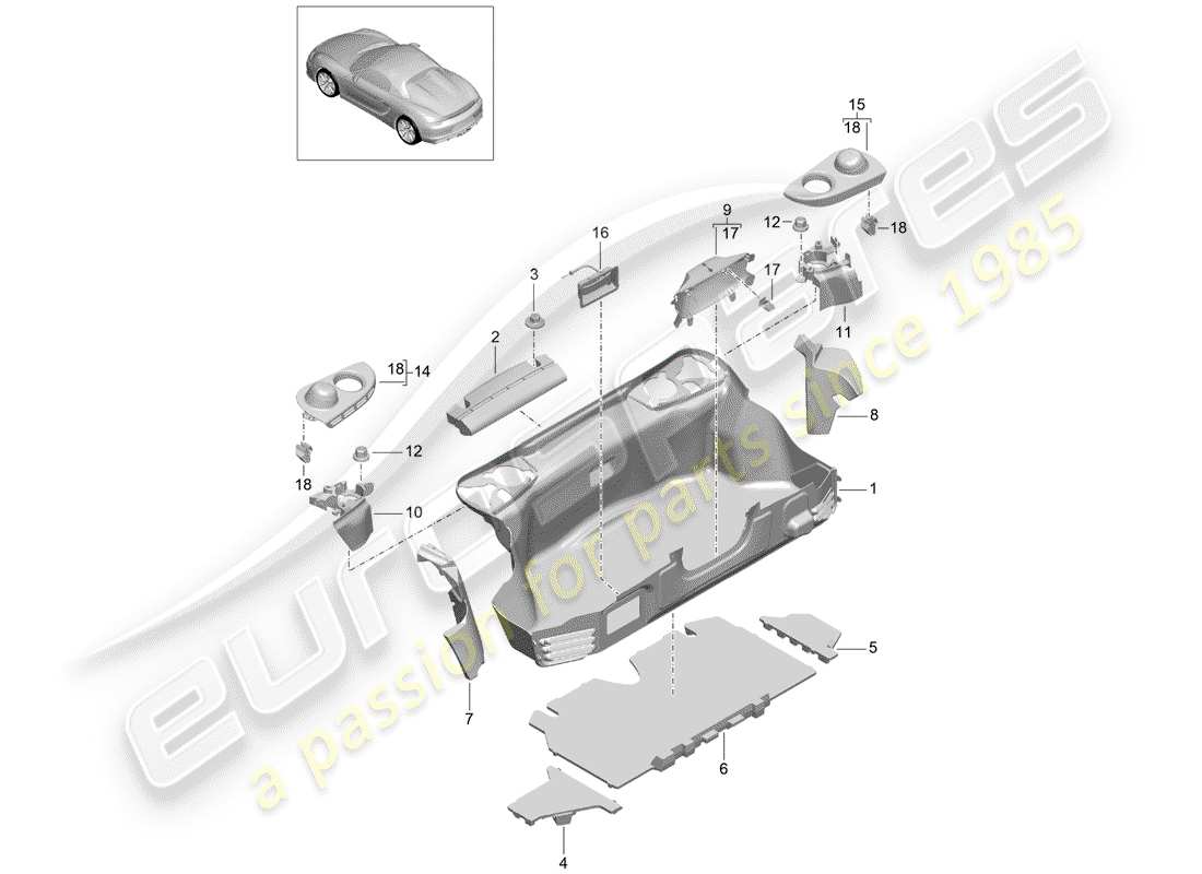 porsche 2016 (981 boxster spyder) gepäckraum ersatzteildiagramm