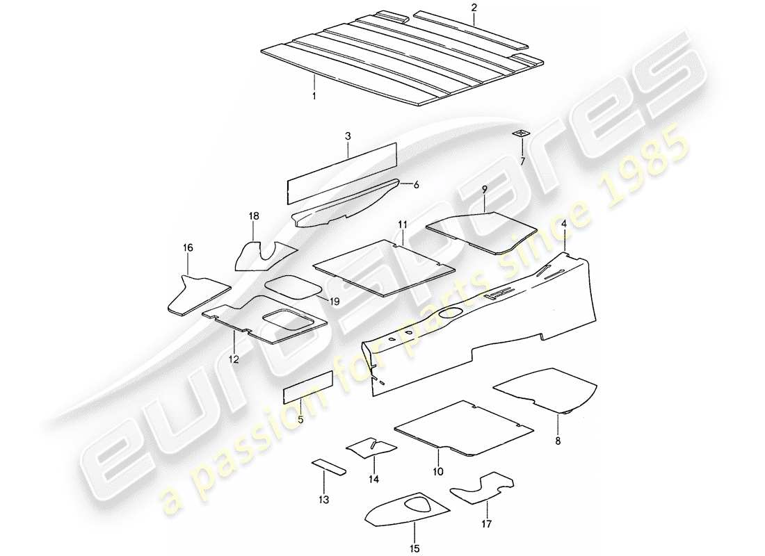 porsche 1988 (959) karosserie - schalldämmung 2 ersatzteildiagramm