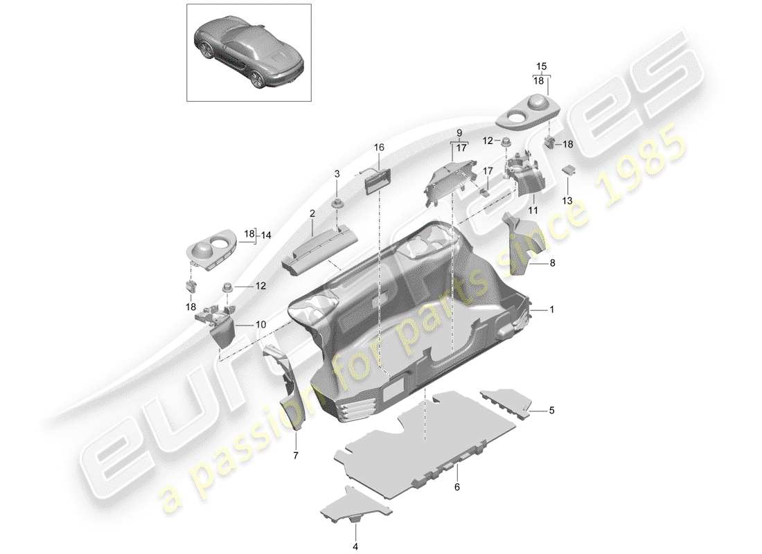 porsche 2015 (981 boxster) gepäckraum ersatzteildiagramm