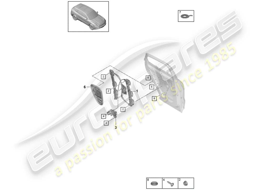 porsche 2020 (cayenne e3 9ya/9yb) fensterheber teilediagramm