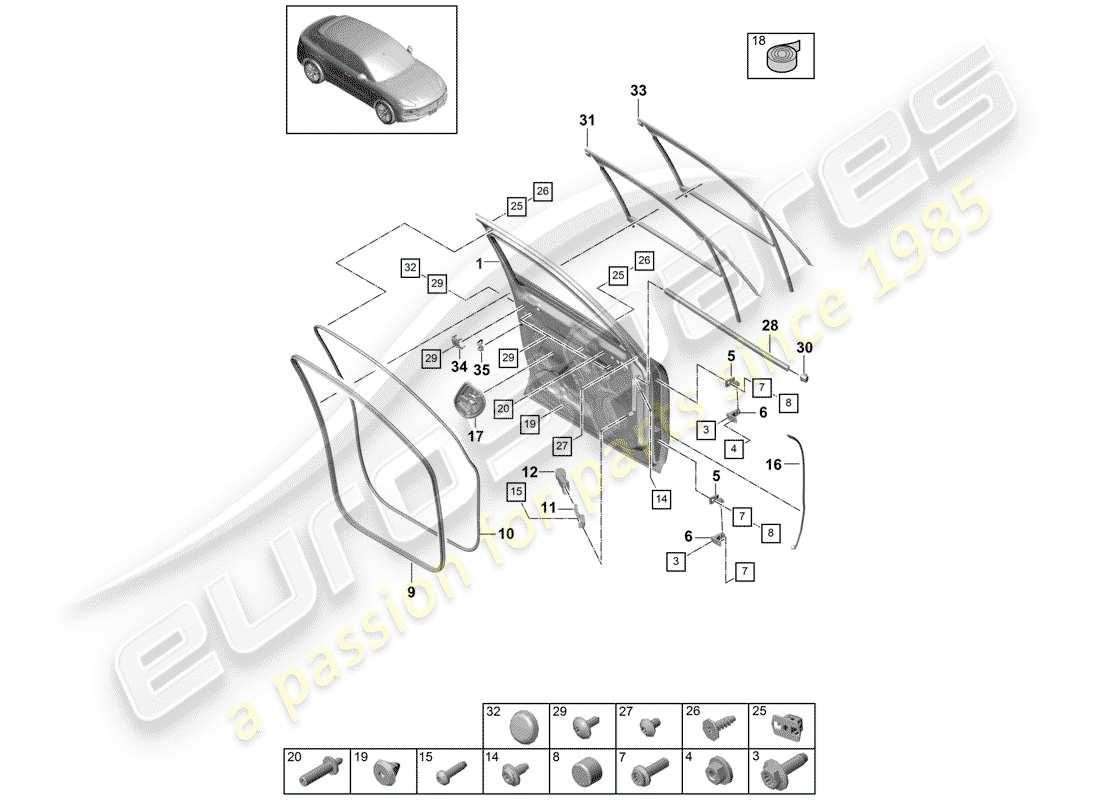porsche 2018 (cayenne e3 9ya/9yb) türschale teilediagramm