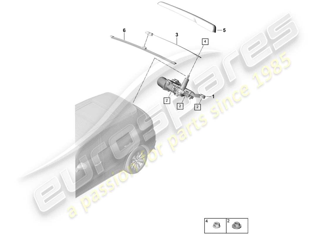 porsche 2019 (cayenne e3 9ya/9yb) heckscheibenwischer teilediagramm