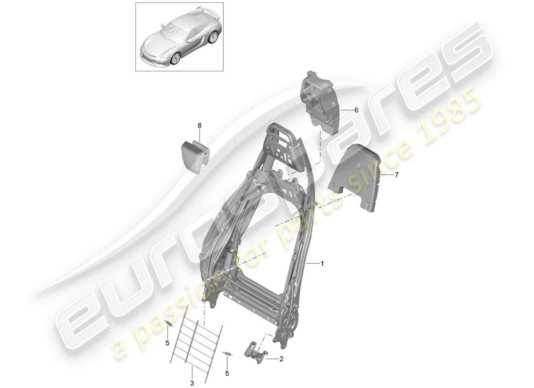 porsche 2016 (981 cayman gt4) rückenlehnenrahmen ersatzteildiagramm