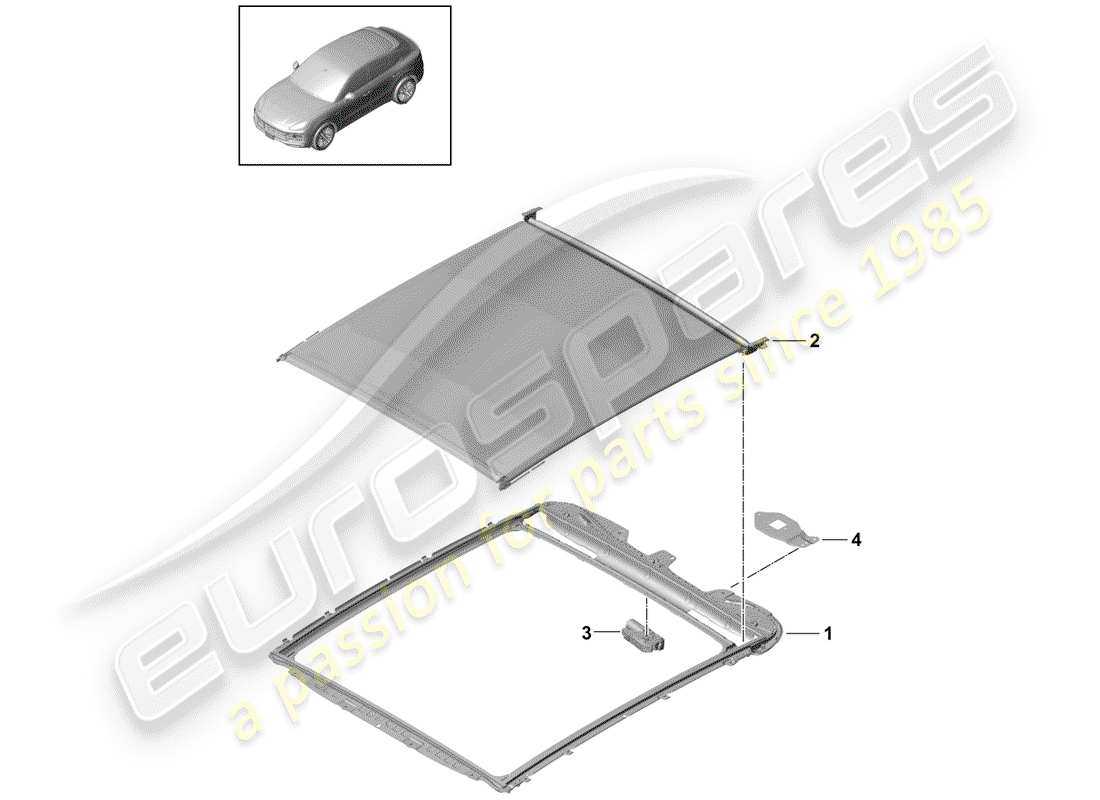 porsche 2019 (cayenne e3 9ya/9yb) glasdach - ersatzteildiagramm