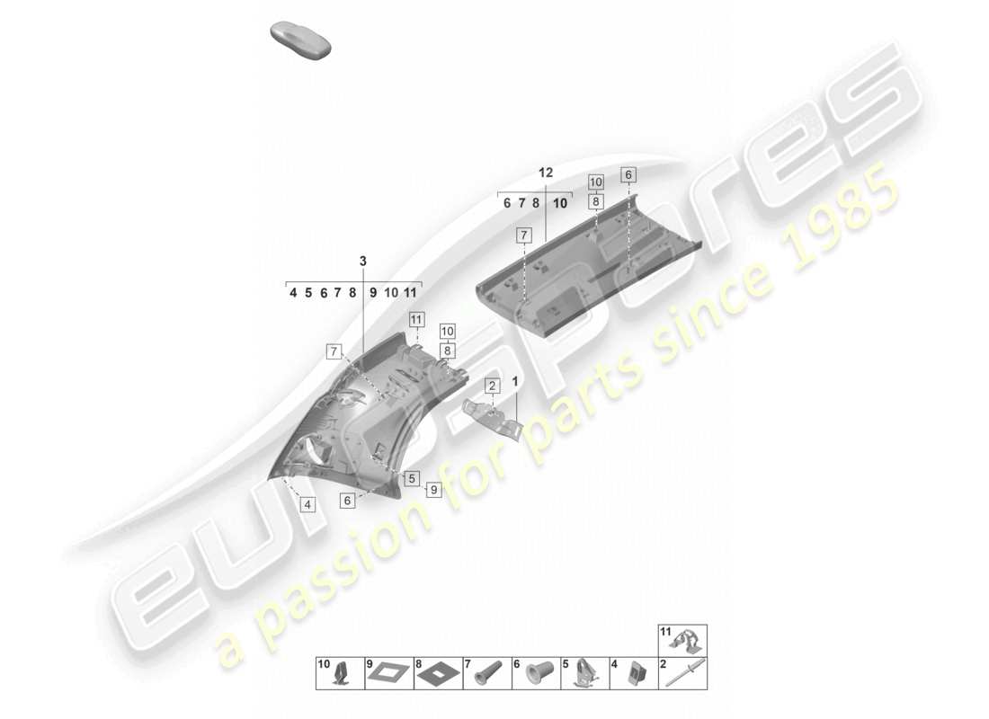 porsche 2020 (992-1) verkleidung innere b-säule teilediagramm