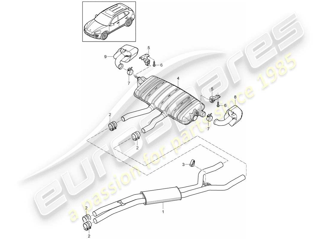 porsche 2013 (cayenne e2 92a) auspuffanlage teilediagramm