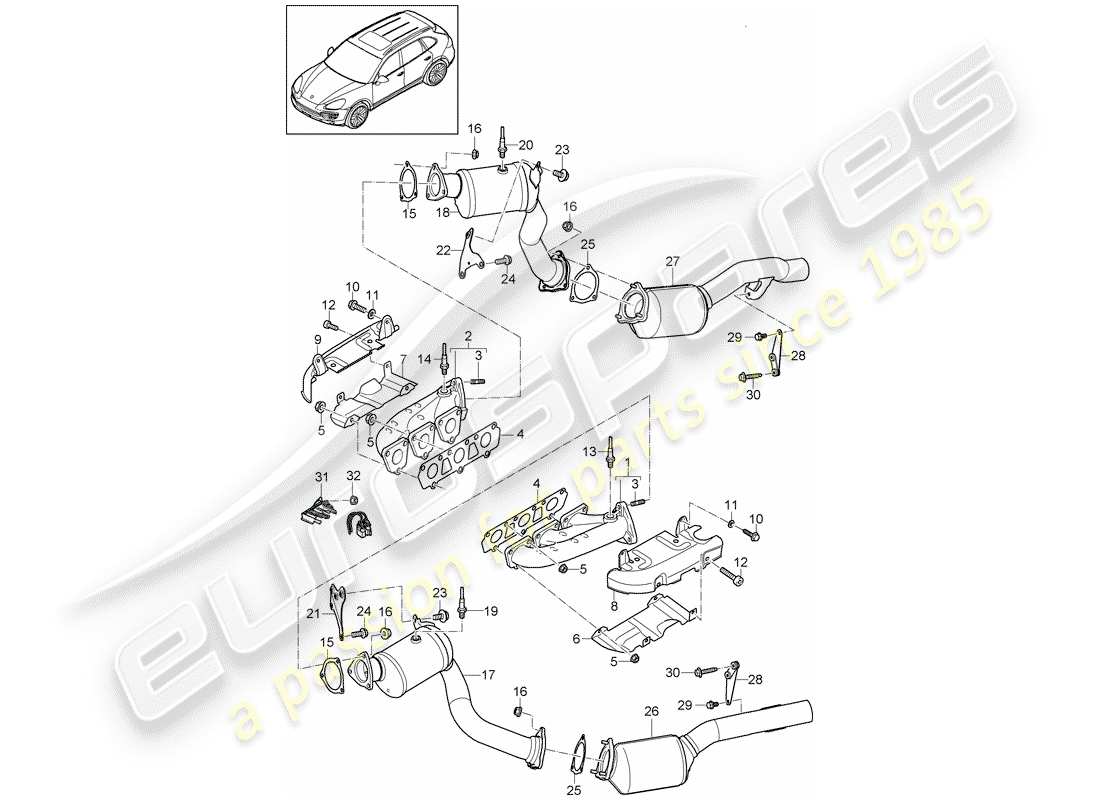 porsche 2015 (cayenne e2 92a) abgassystem teilediagramm