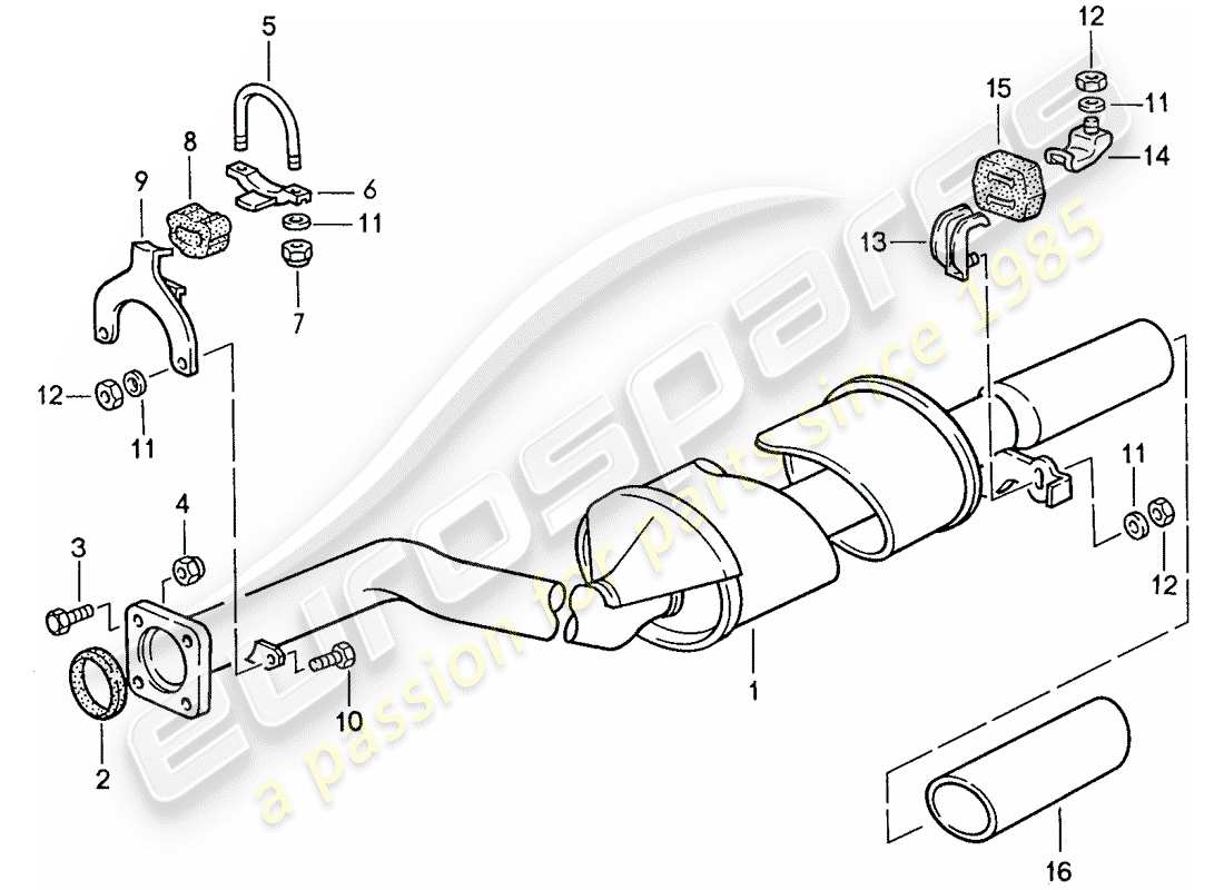 porsche 1991 (944) auspuffanlage - auspuffschalldämpfer, hinten ersatzteildiagramm