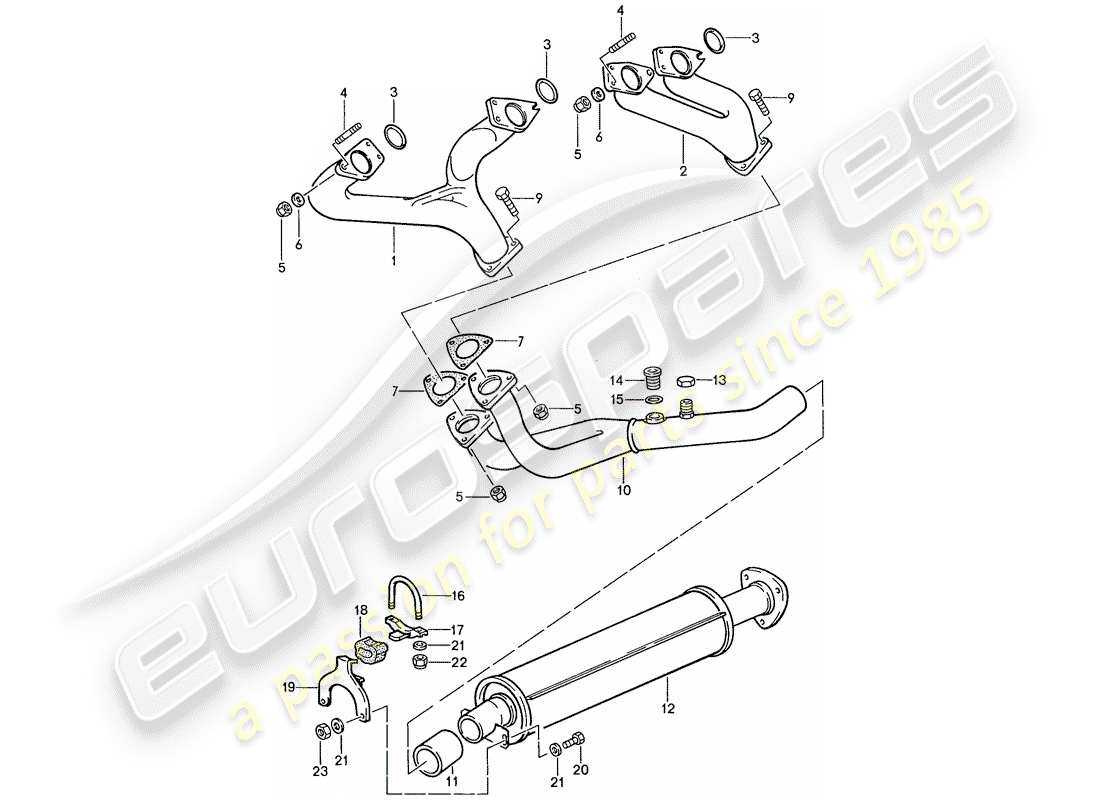 porsche 1989 (944) auspuffanlage – auspuffschalldämpfer vorne teilediagramm