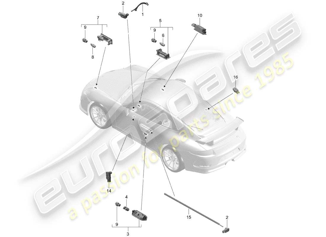 porsche 2014 (991-1 r/gt3/rs) innenbeleuchtung ersatzteildiagramm