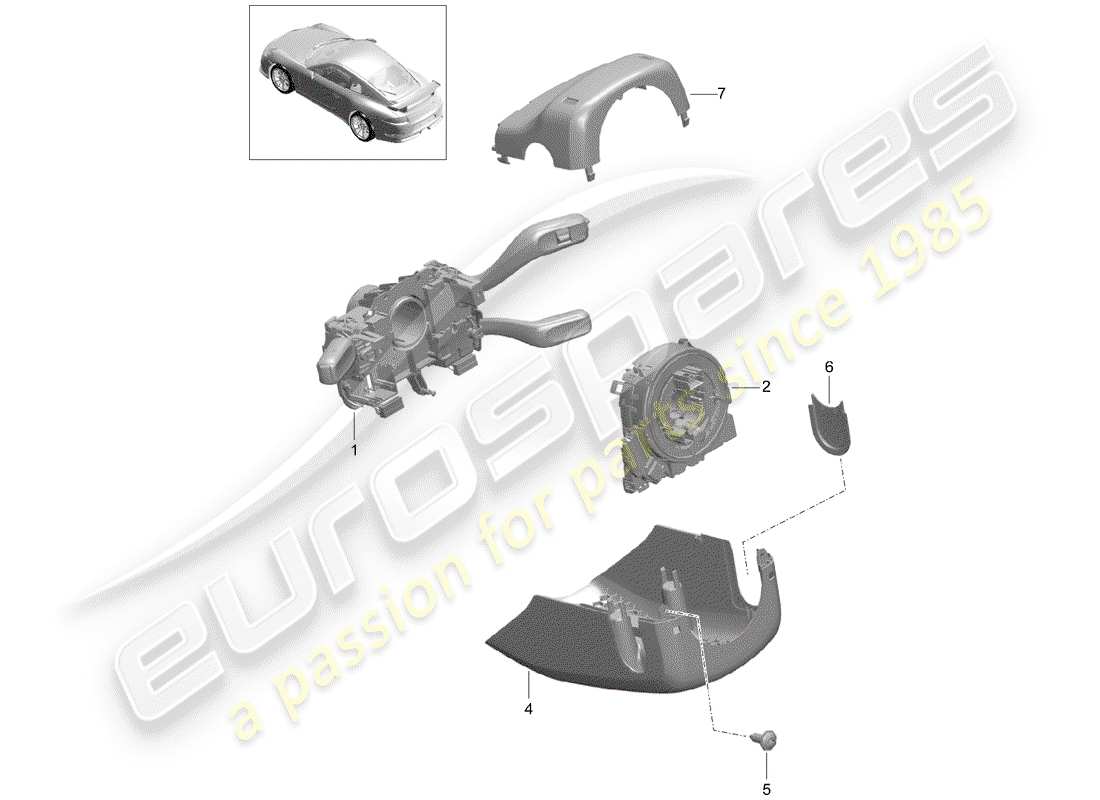 porsche 2017 (991-2 r/gt3/rs) lenkstockschalter ersatzteildiagramm