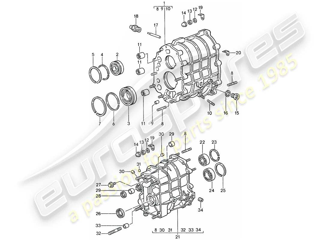 porsche 1988 (959) getriebegehäuse - getriebeabdeckung ersatzteildiagramm