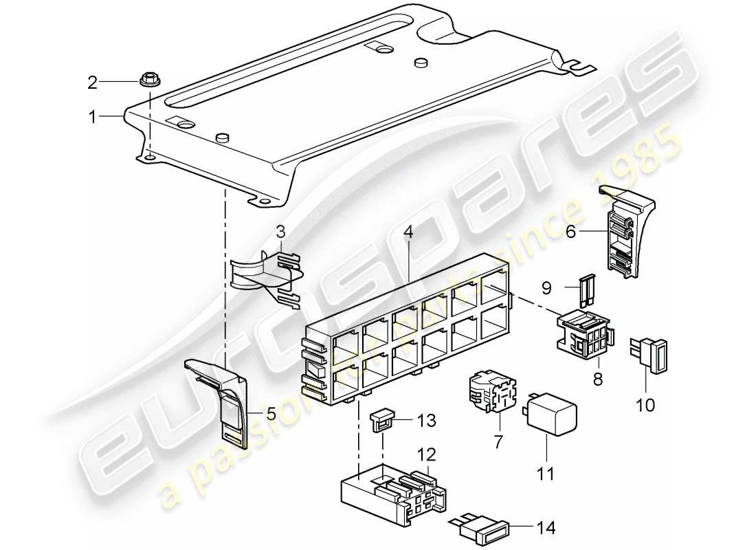 porsche 2007 (997-1 turbo / gt2) sicherungskasten/relaisplatte ersatzteildiagramm