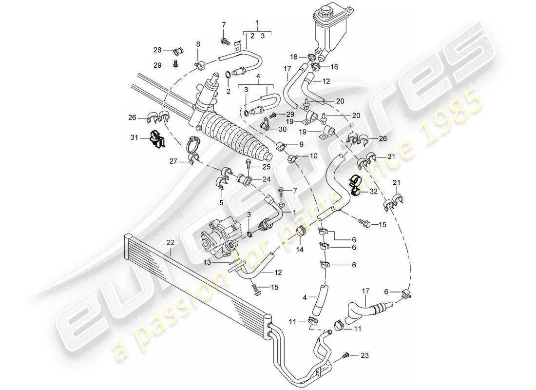 porsche 2003 (cayenne e1 9pa) servolenkung - teilediagramm
