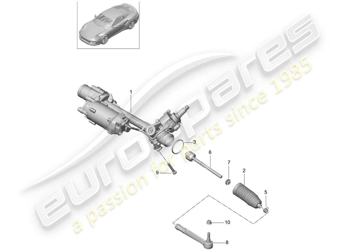 porsche 2017 (991-2 turbo) lenkgetriebe teilediagramm