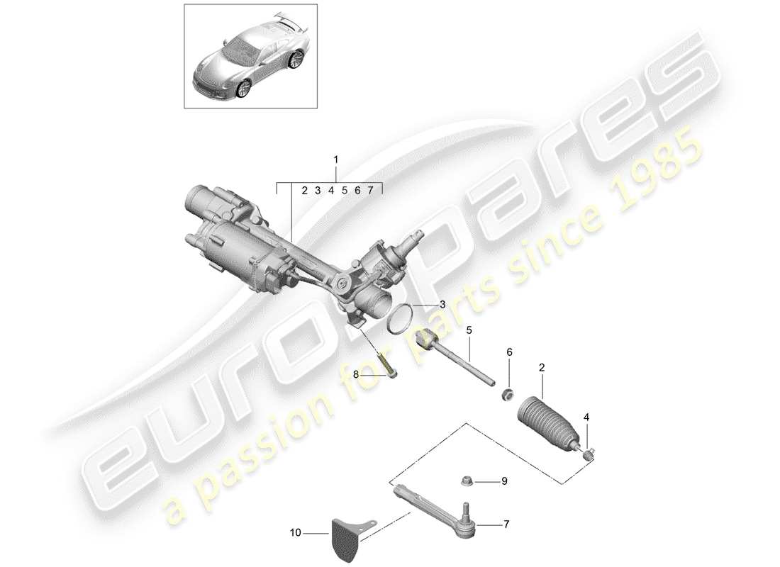 porsche 2020 (991-2 r/gt3/rs) lenkgetriebe teilediagramm