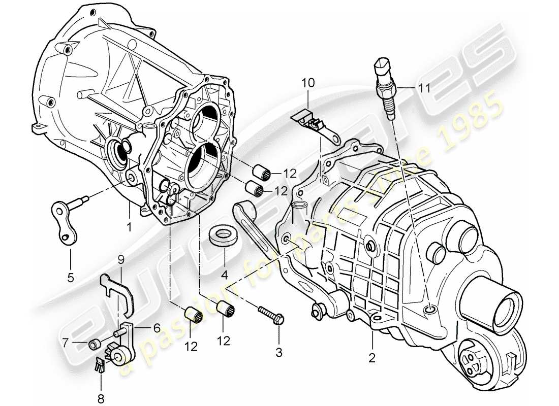 porsche 1999 (996) getriebegehäuse - getriebedeckel ersatzteildiagramm