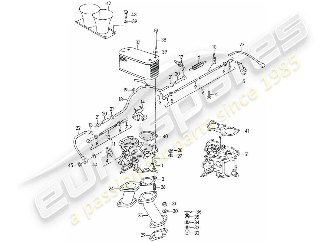 porsche 1954 (356/356a) vergaser - solex 40 p ii-4/weber - und - kraftstoffzufuhrleitung ersatzteildiagramm