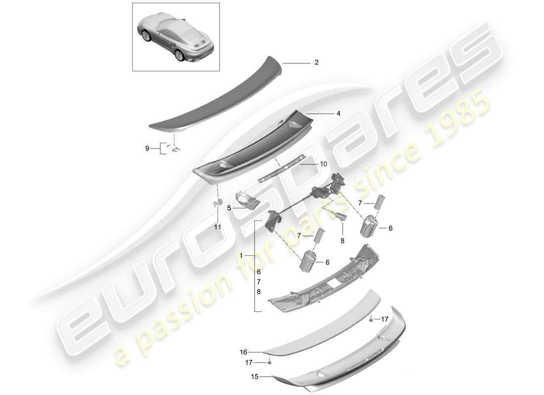 porsche 2019 (991-2 turbo) heckspoiler teilediagramm