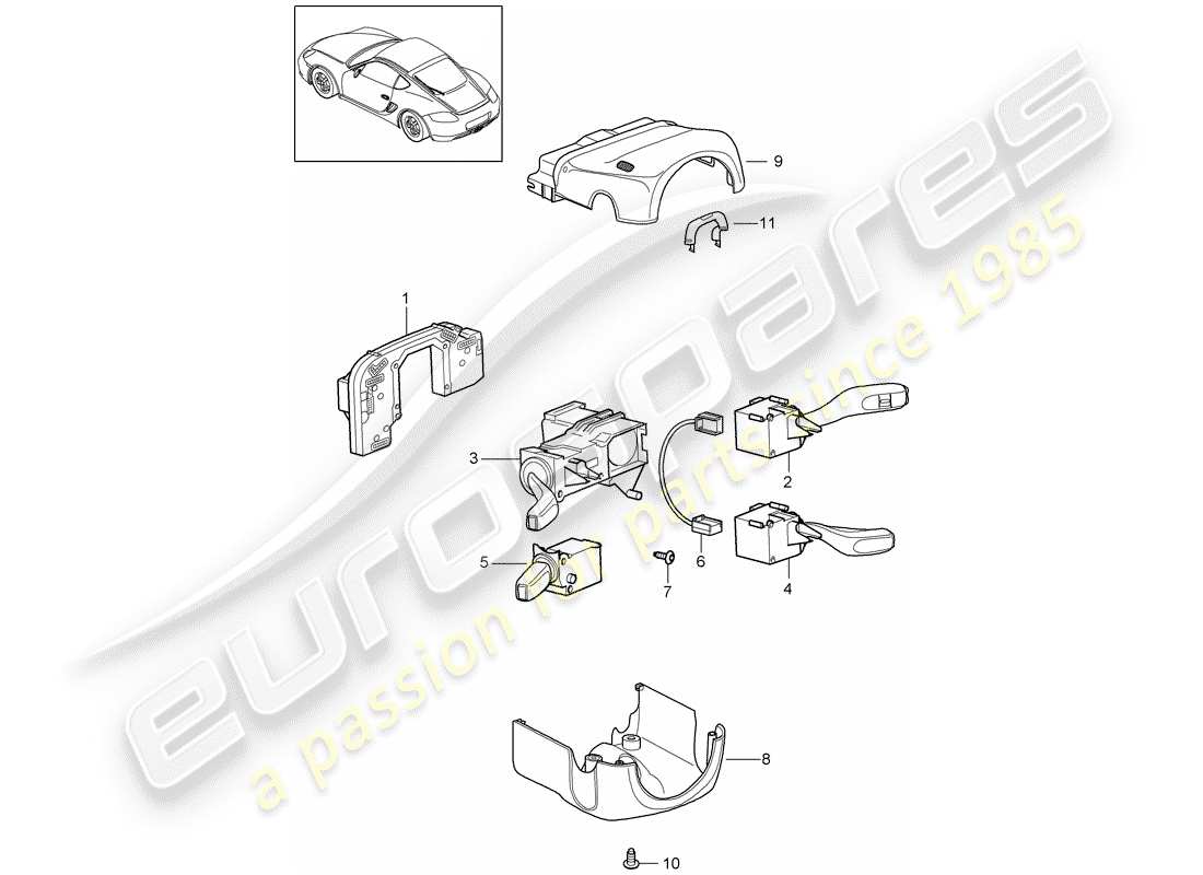 porsche 2009 (987 cayman) lenkstockschalter ersatzteildiagramm