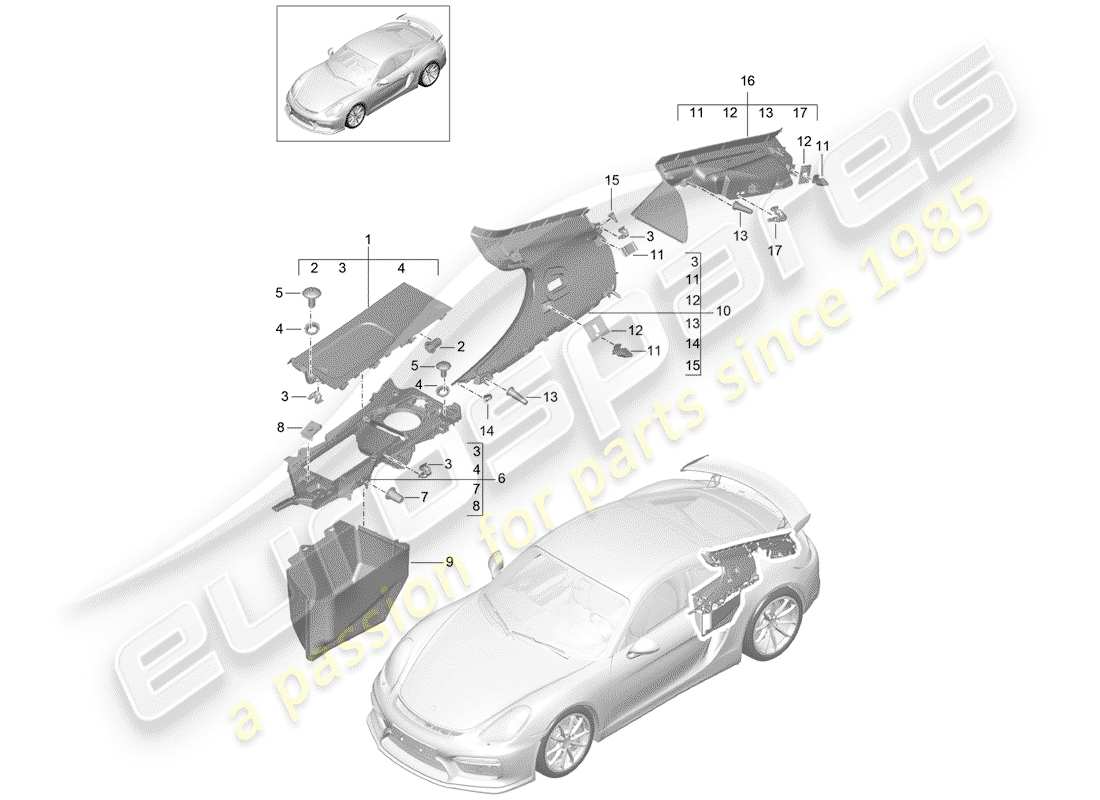 porsche 2016 (981 cayman gt4) trims-teilediagramm
