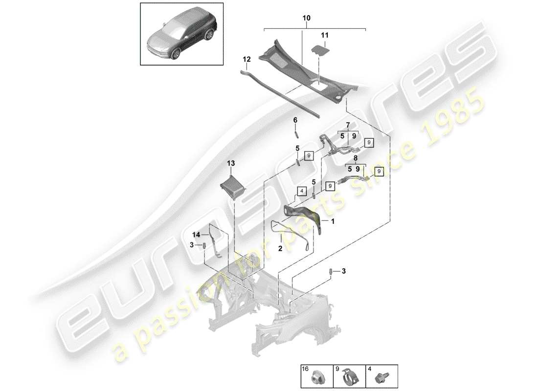 porsche 2019 (cayenne e3 9ya/9yb) heizung teilediagramm