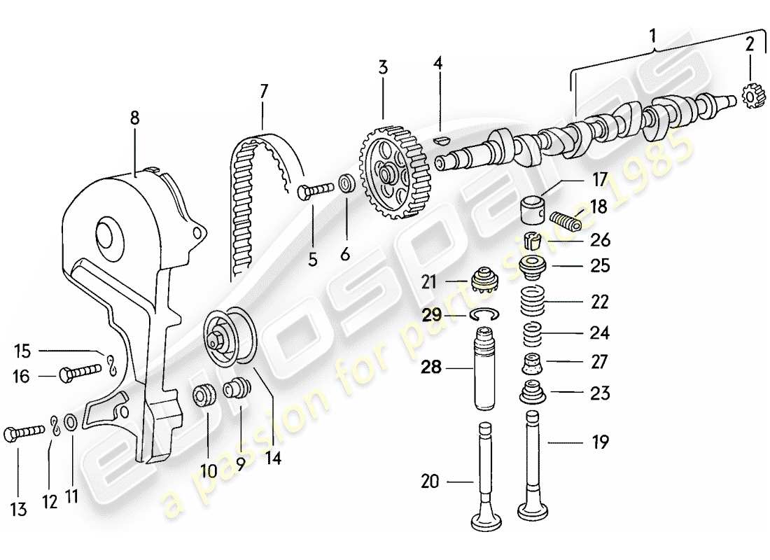 porsche 1976 (924) nockenwelle - ventile ersatzteildiagramm