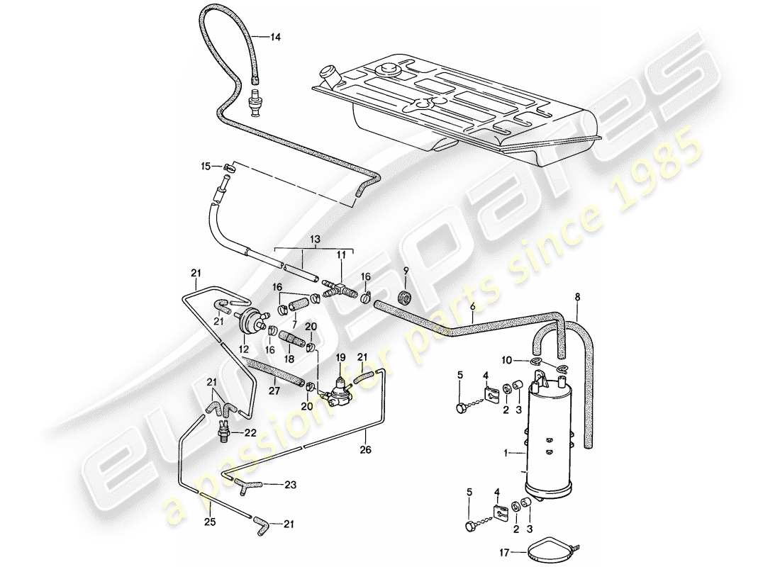 porsche 1987 (924s) verdunstungsbehälter - tankentlüftung ersatzteildiagramm