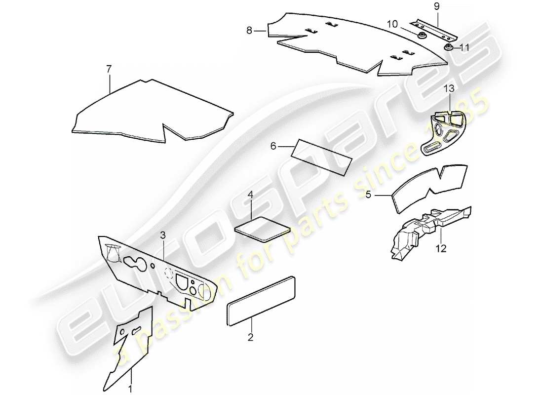 porsche 2003 (996) karosserie - schallabsorbatoren ersatzteildiagramm