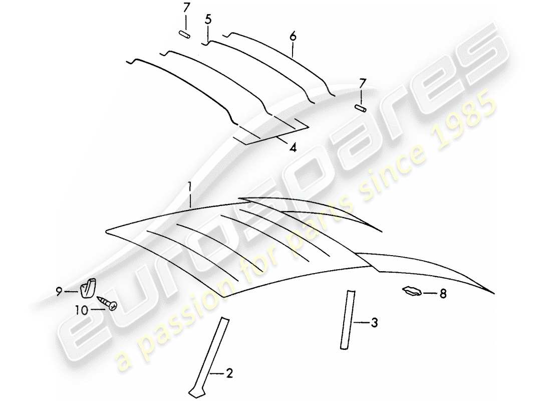porsche 1969 (911/912) innenausstattung - dach teilediagramm