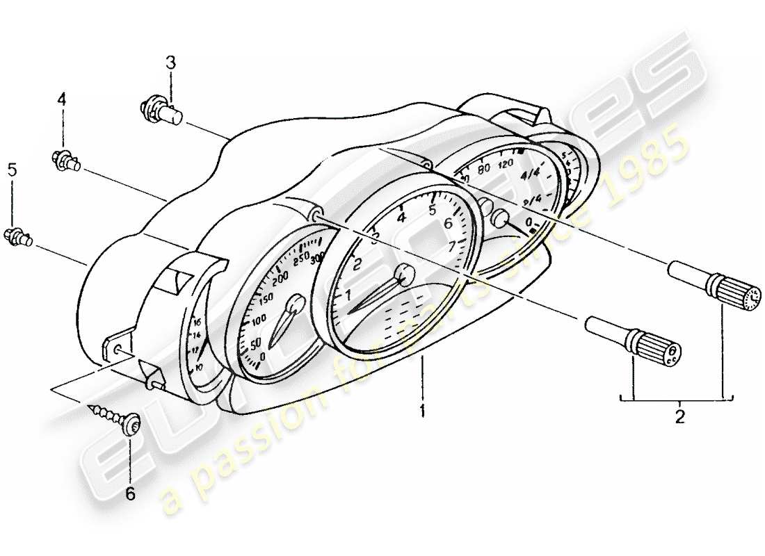 porsche 2000 (996) instrumenten-cluster – vollständig teilediagramm