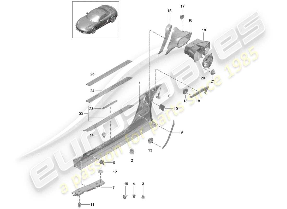 porsche 2013 (981 boxster) seitenträgerverkleidung teilediagramm