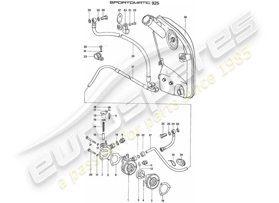 porsche 1976 (911) ölversorgung - für - drehmomentwandler - öltank ersatzteildiagramm