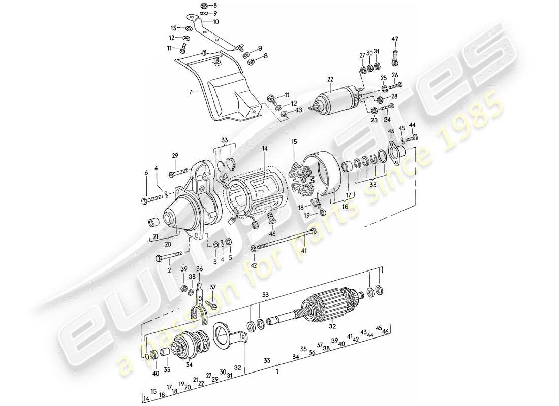 porsche 1984 (924) starter-ersatzteildiagramm