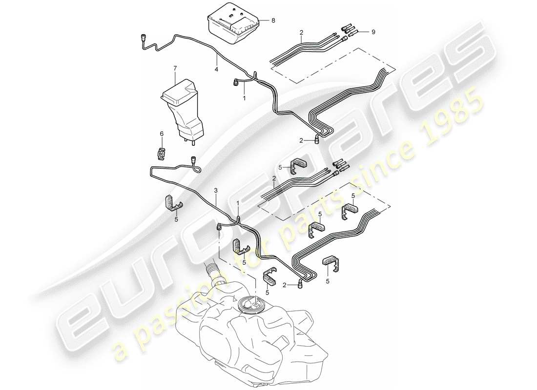 porsche 2007 (997-1 turbo / gt2) kraftstoffsystem teilediagramm