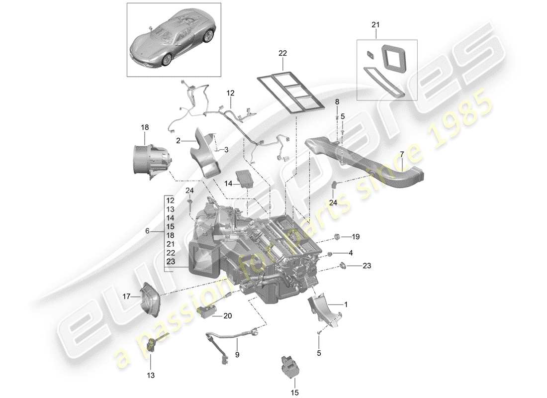 porsche 918 spyder (2015) luftkanal teilediagramm
