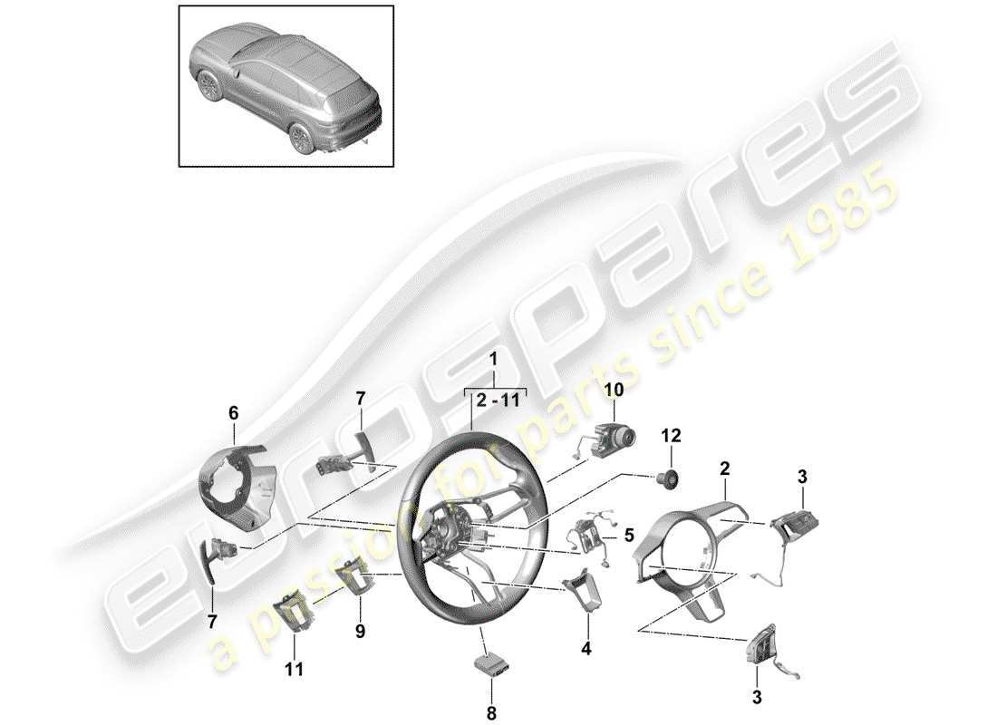 porsche 2020 (cayenne e3 9ya/9yb) lenkrad teilediagramm