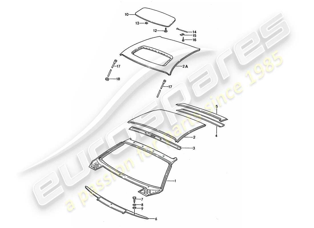 porsche 1994 (928) dach - kapuzenteildiagramm