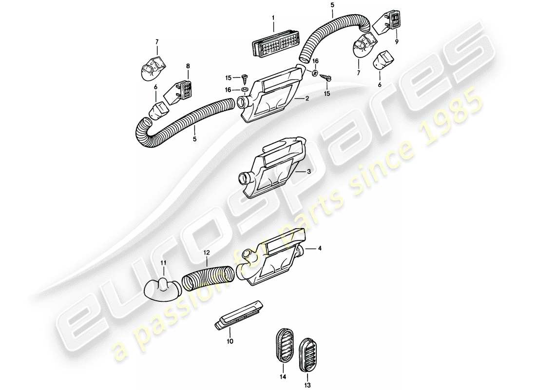 porsche 1984 (944) entlüftungsrohr - verkleidung - luftschlauch ersatzteildiagramm