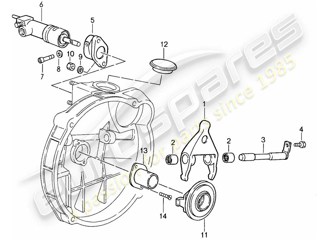 porsche 1988 (959) kupplungsausrückung ersatzteildiagramm