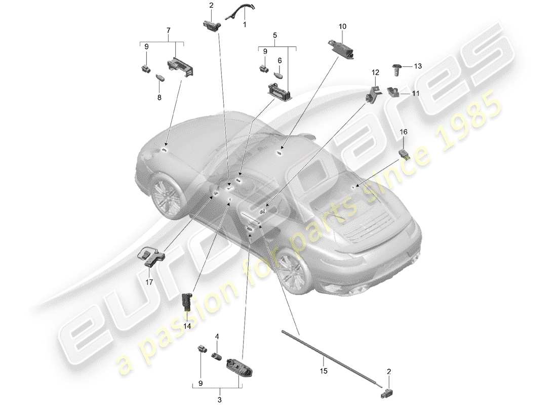 porsche 991 turbo (2015) innenleuchte ersatzteildiagramm