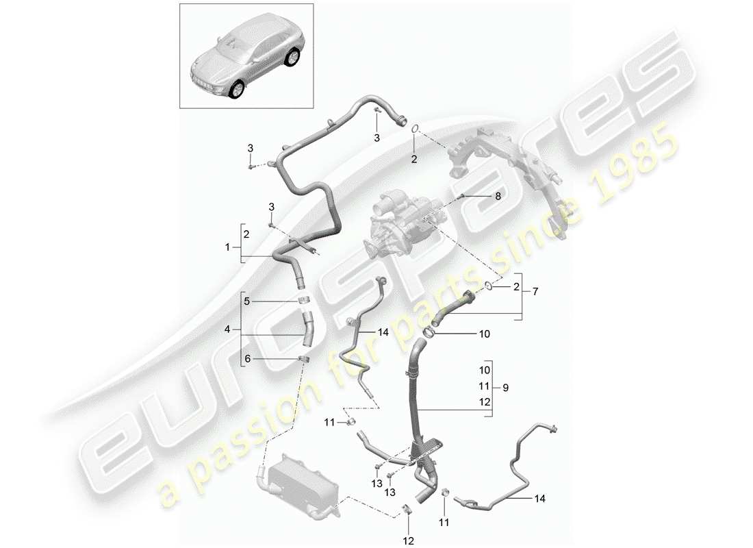 porsche 2016 (macan) wasserkühlung teilediagramm