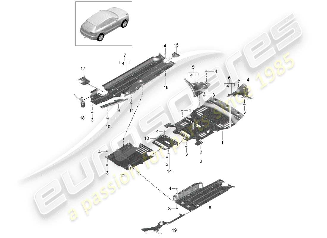porsche 2014 (macan) unterbodenverkleidung teilediagramm