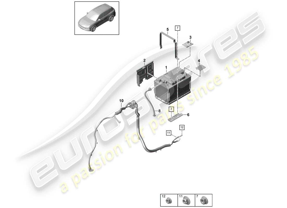 porsche 2018 (cayenne e3 9ya/9yb) batterie teilediagramm