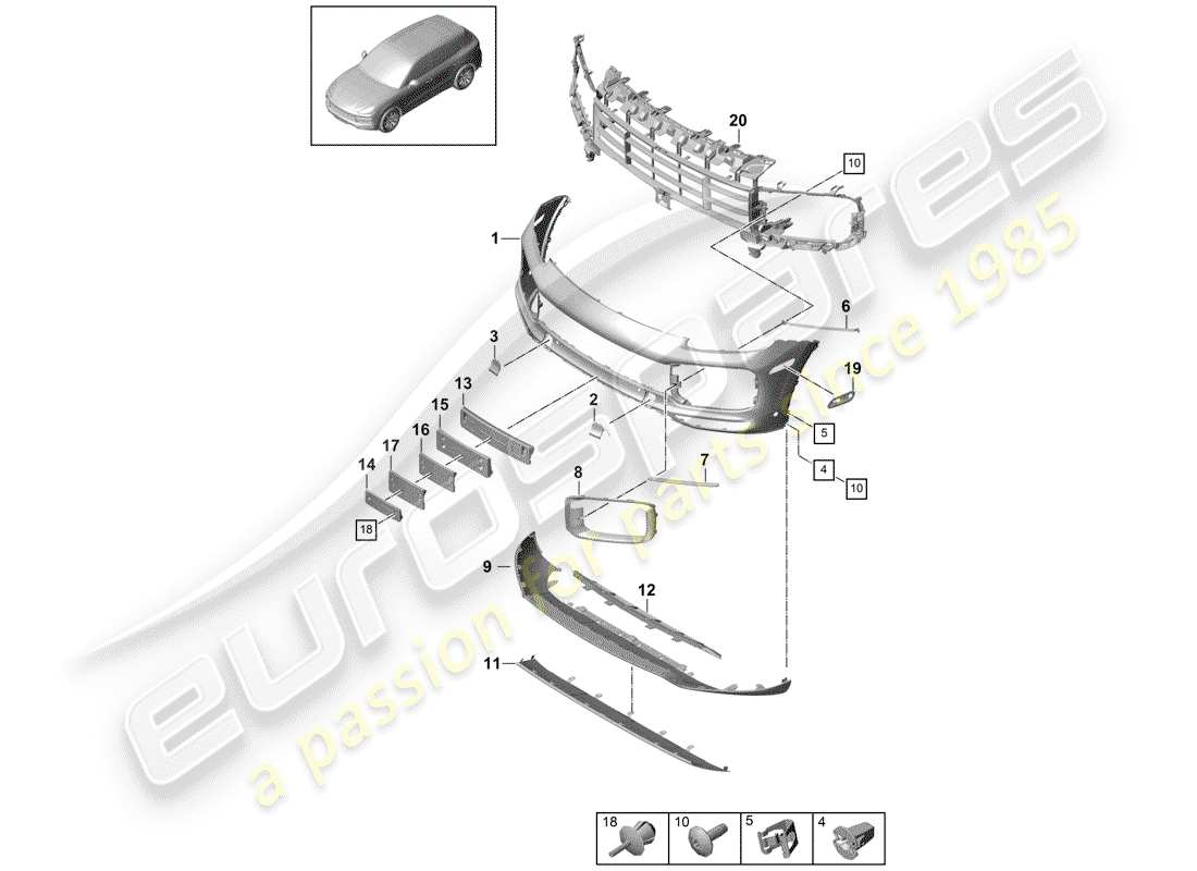 porsche 2019 (cayenne e3 9ya/9yb) stoßstange ersatzteildiagramm