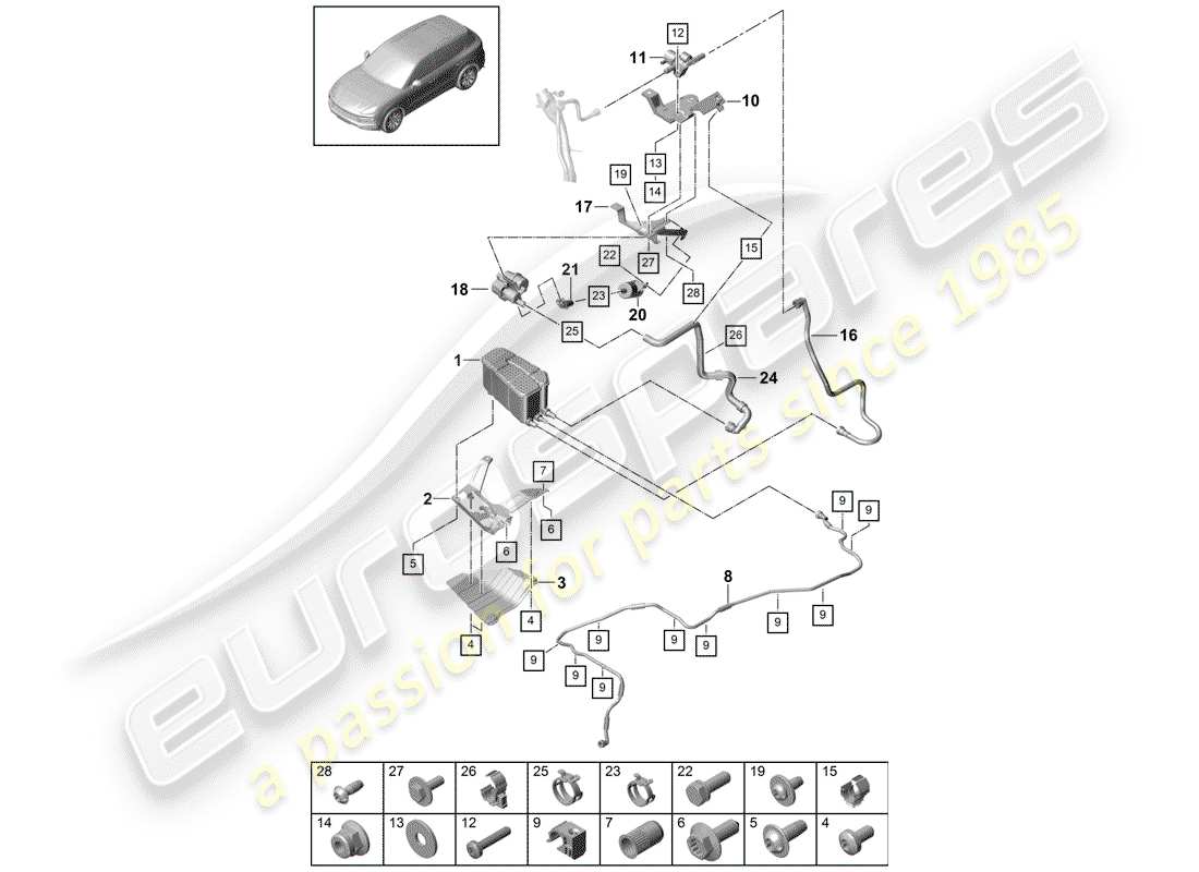 porsche 2019 (cayenne e3 9ya/9yb) verdunstungsbehälter - teilediagramm