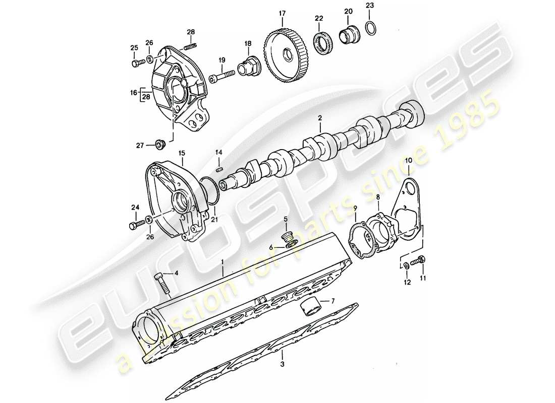 porsche 1991 (944) nockenwellengehäuse - nockenwellen-teilediagramm