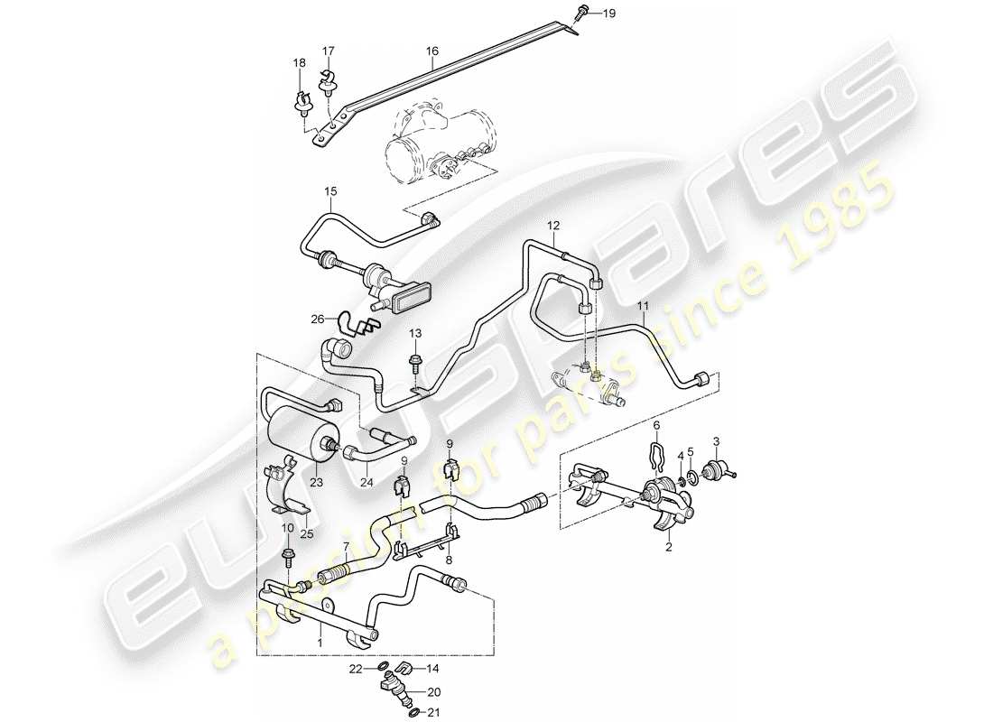 porsche 2007 (997-1 turbo / gt2) kraftstoffsammelrohr ersatzteildiagramm